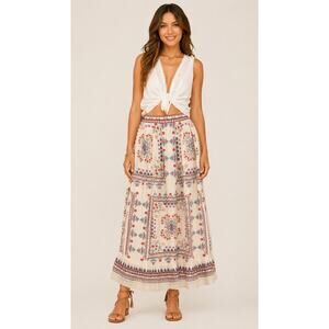 M.A.B.E Eden Maxi Skirt Womens Small Cotton Silk Boho Floral Tiered New Bohemian